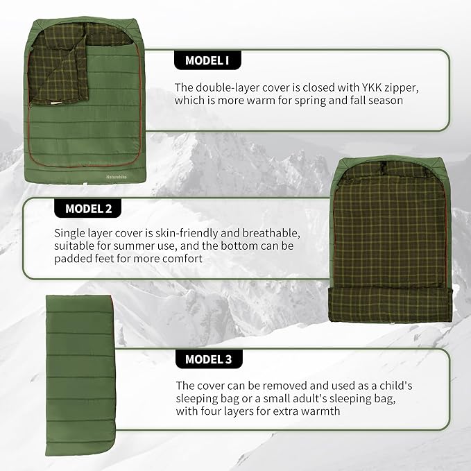 Naturehike 0 Degree and 40 Degree Flannel Two Person Sleeping Bag with Pillows for Adults, Couples & Family, Doublewide Double Sleeping Bag 2 Person for All Seasons Camping Hiking Backpacking