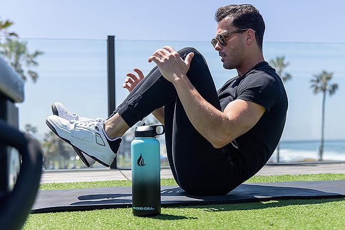 HYDRO CELL Stainless Steel Insulated Water Bottle with Straw - For Cold & Hot Drinks - Metal Vacuum Flask with Screw Cap and Modern Leakproof Sport Thermos for Adults (Teal/Black 40oz)