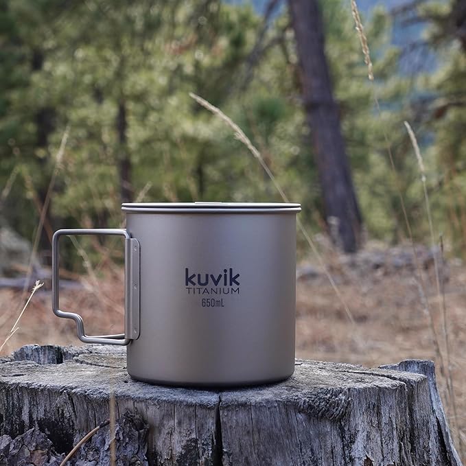 Kuvik Titanium Pot with Lid 650ml (22 oz) - Ultralight and Compact Pot for Backpacking, Camping, and Survival