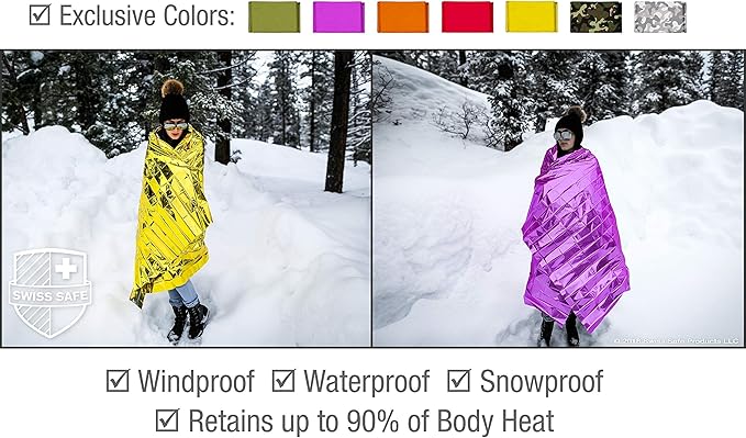 Swiss Safe 4 Pack Mylar Emergency Blankets for Survival - Compact & Insulated for Cold Weather - Designed for NASA, Outdoor, Running, Camping, Survival, First Aid Car Kit - Pink, 4 Pack