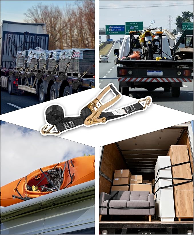 6 Pack 2" x 15ft Ratchet Straps Heavy Duty Tie Down Straps with J Hooks, 2000 LBS Working Load, 6000 LBS Break Strength Cargo Straps for Truck, Trailer, Motorcycle, Moving, Black