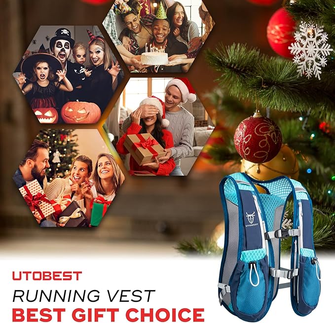 UTOBEST Running Vest, 5L Hydration Vest Lightweight, Breathable and Sweatproof Running Backpack, Adjustable Running Hydration Vest for Trail Running Marathon Race Jogging Cycling