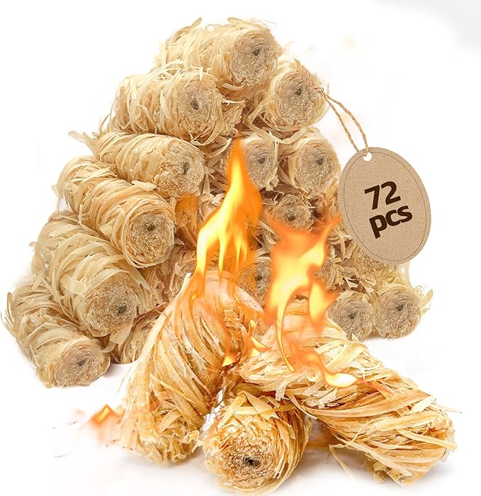 72PCS Fire Starters for Campfires Grill BBQ Camping Fireplace Fire Pit, Quick Light Wood Charcoal Fire Starter, Waterproof-Natural Fire Starters Camping fire Starter Charcoal Starters