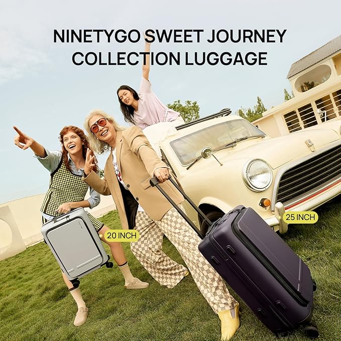 NINETYGO Medium Checked Luggage 25 Inch, Flat Top Opening Check In Luggage with Cup Holder, Expandable, Lightweight PC Hard Shell, TSA Lock, 360° Spinner Wheels (Lavender Taro Milk)