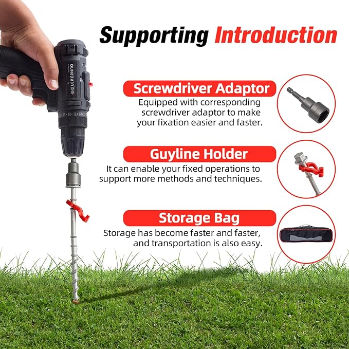 16 Psc Non-Rust Cast Aluminum Ground Anchors - Heavy Duty Screw in Tent Stakes for Superior Stability Ideal for Tents, Canopies, Sheds, Car Ports, Swing Sets Outdoors