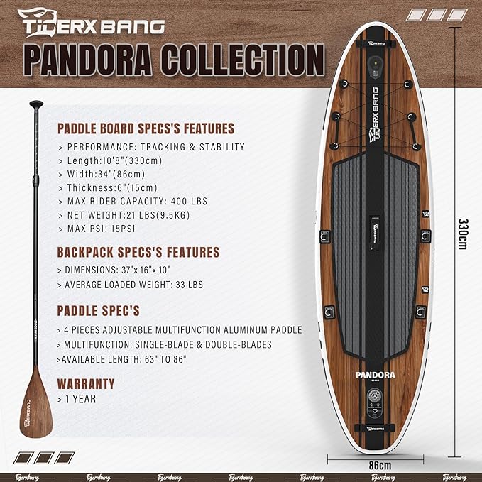 Paddle Board, 10.8' Stand Up Paddle Board with Premium Complete Inflatable SUP Accessories, Extra Wide Paddleboards for Adults & Kids-Pandora Collection