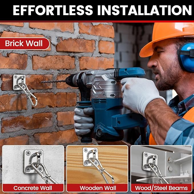 sprookber 304 Stainless Steel Pad Eye Snap Hooks, M6 Heavy Duty Ceiling Hooks, 800 lb Capacity Hammock Swing Hanging kit, Plant Hangers, Marine Hardware Staple Hook Loop with Screws, Set of 8