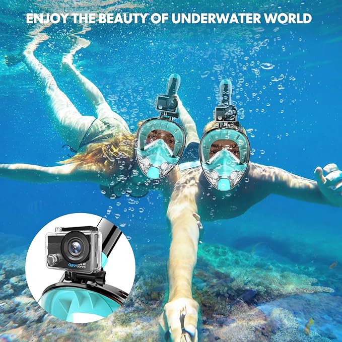 Full Face Snorkel Mask for Adults Teen, Snorkeling Gear with Detachable Camera Mount,Panoramic 180° View, Anti-Fog Anti-Leak Snorkling Set for Man and Women