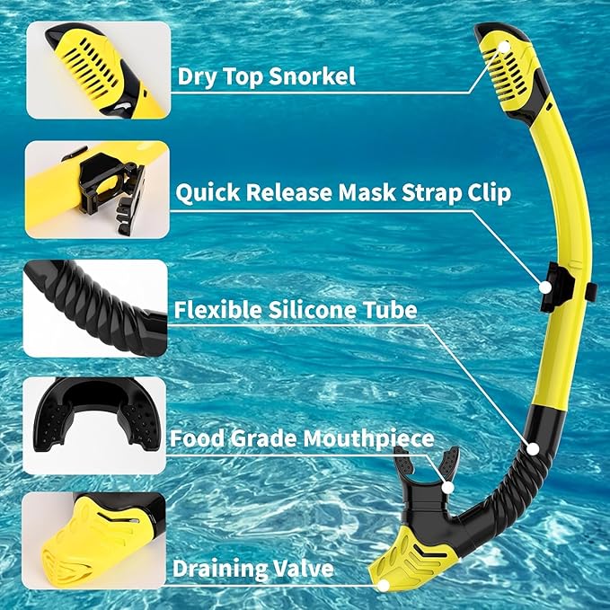 Snorkeling Gear for Adults, JRing Snorkel Mask Set with 180 Degree Tempered Glass Anti Fog Goggles Scuba Dry Top Snorkel for Swimming, Scuba Diving Mask for Men Women