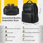 Durable Leather Laptop Business Backpack Perfect for Men & Women, Work Backpack Fits 15.6 Inch, Premium Quality Travel Bag with USB Charging Port, Water-Resistant, Bookbag with Multiple Pockets