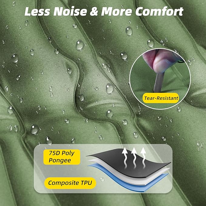 Sleeping Pad for Camping, 32.68 Inch Extra Wide Inflatable Camping Mat with Pillow and Built-in Foot Pump, Air Mattress 5.11 Inch Extra Thick for Tent (Army Green)