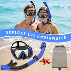 Snorkeling Gear for Adults, Adult Snorkel Mask Set Scuba Diving Dry-Top, Swimming Goggles w/Nose Cover, HD Tempered Glass Panoramic Anti-Leak Anti-Fog, Travel Snorkeling Packages Storage Bag, 2 Pack