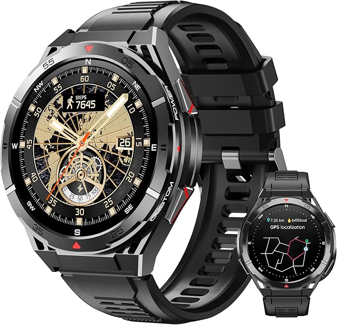OUKITEL Smart Watch for Men GPS, 1.43" AMOLED Display, 5ATM Waterproof Military Watch, 150+ Sport Modes, Fitness Activity Tracke with Compass Pedometer Sleep Monitor Heart Rate, for Android iOS