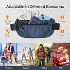 Slim Money Belt for Travel - Anti-Theft Hidden Passport Holder Waist Wallet with Secure Pouch for Cash, Credit Cards & Phone Safe Small Navy Blue