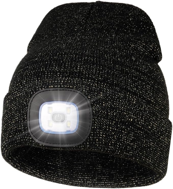 MELASA Unisex Hat with Light, USB Rechargeable Hands Free Headlamp LED Beanie, Winter Gifts for Men Dad Father Husband Him
