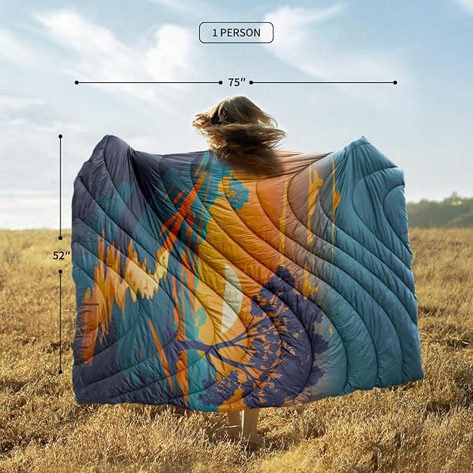 zzlamb Camping Blanket, Outdoor Lightweight Travel Blanket Puffy Portable Down Alternative, Windproof Warm Cloak with Snaps, Cozy Quilt Backpacking Picnic RV Plane Car Hammock Beach Climbing