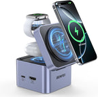 BENFEI 3-in-1 Foldable MagSafe Charger Stand with USB C Hub, Wireless Charging Station for iPhone 16/15/14/13/12, Apple Watch & AirPods, Supporting HDMI (4K@60Hz), 100W PD, 2X USB 3.0 (5Gbps)
