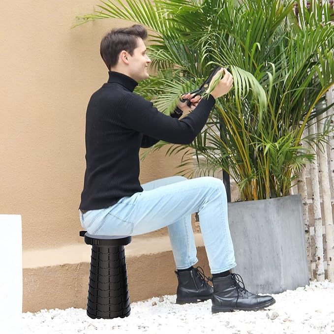 ALEVMOOM Collapsible Stool with Cushion, Portable Telescoping More Sturdy Load Capacity 200kg, Retractable Adjustable Camping Folding Stool for Outdoor Hiking BBQ Climb