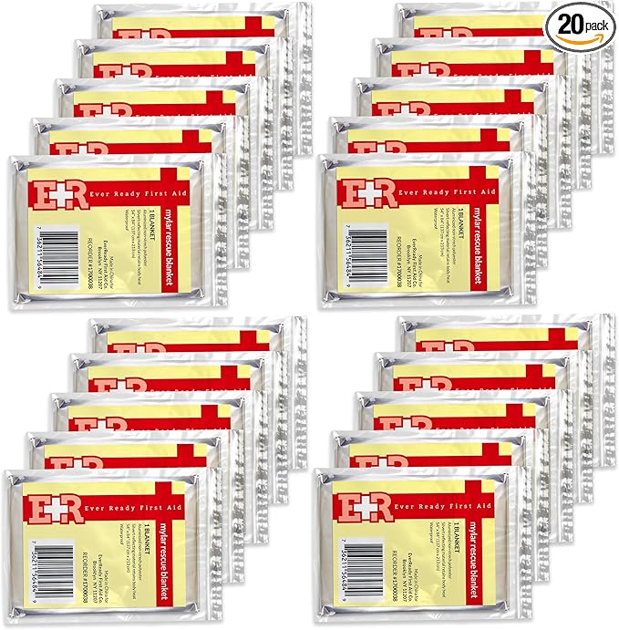 Ever Ready First Aid Mylar Rescue Blanket, Large Silver Thermal Sheet for Emergency and Survival, 54” x 84” – 20 Count