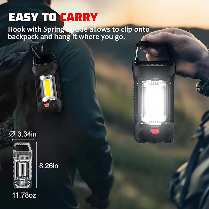 2 Pack Camping Lantern Rechargeable, 2000LM Rechargeable Lantern with 4400mAh Battery, Waterproof LED Camping Light, Portable Lanterns for Power Outages, Hurricane and Outdoor Use