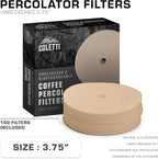 COLETTI Percolator Coffee Filters — Disc Coffee Filters For Percolators – For Bozeman, Butte, & Scoutmaster Camping Coffee Makers – Perfectly Tasteless, Mesh Filter [100 pack, Natural, 3.75”]