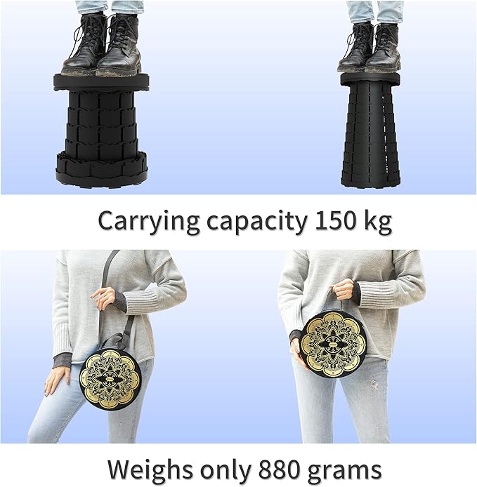 Portable Stool with Swivel Cushion Bag&Carabiner,Collapsible More Sturdy and Lightweight Camping Telescoping Stool for Mountain Hiking BBQ,Max Load Capacity 440IBs