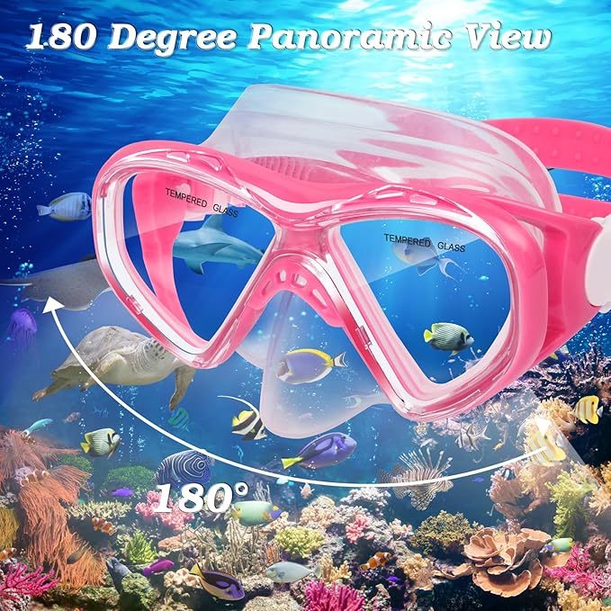 Kids Swim Goggles Snorkel Diving Mask for Boys Girls Ages 5-15, Two-Color Anti-Fog Swimming Goggles with Nose Cover