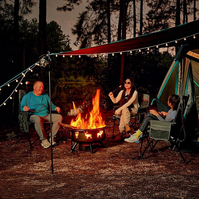 TIMBER RIDGE Heavy Duty Aluminium Heated Camping Chair with Compact Size, Portable Directors Chair Supports 400lbs with Side Table and Pocket for Camping, Lawn, Sports 2 Set(Power Bank not Included)