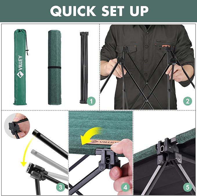 VILLEY Folding Camping Table with Carry Bag, Portable Lightweight Beach Table with Oxford Fabric and Reinforced Aluminum Panel for Outdoor, Camping, Picnic, Backyards, BBQ