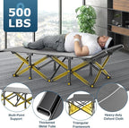 ZENPETIO Camping Cots for Adults, Portable Folding Sleeping Cot with Carry Bag, 1200D Double Layer Oxford Ultra Soft Cot Bed with Mattress, Tent Cot for Travel Office Hospital, Support 500lbs, Gray