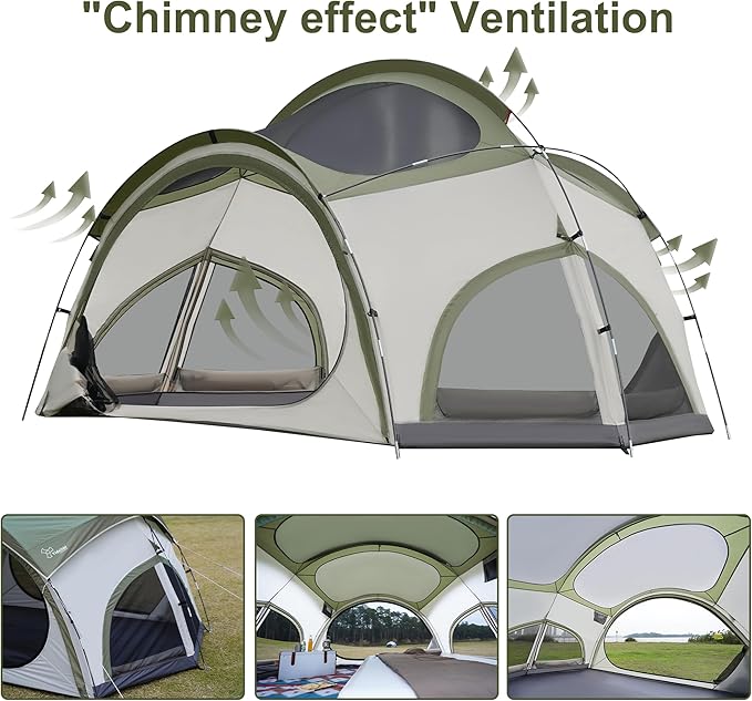 Vidalido 3-4 Person Camping Tent with 2 Large Mesh Door 4 Mesh Window Family Tents, Double Layer Waterproof Portable Easy Setup Camp Tent, Canvas Dome Tents for Camping Outdoor Hiking and Backpacking