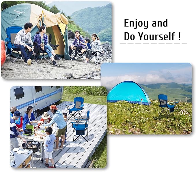 Outdoor Camping Chairs Set of 2, Folding Portable Foldable Lawn Chair Support 300lbs with Cooling Mesh Backrest, 2 Cup Holder, Side Pocket for Concert, Carry Bag for Sports(Blue Mesh,2 Pack)