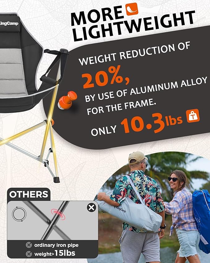 KingCamp Hammock Chair with Footrest, Swinging Portable Folding Camping Chairs for Adults MAX 440lbs Heavy Duty Foldable Oversized Rocker with Cup Holder Pillow for Outdoor Beach Patio Sport Lawn