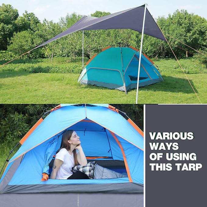 REDCAMP Large Waterproof Camping Tarp Lightweight, Multifunctional Insulated Tent Footprint for Camping Hiking Backpacking, Grey 106"x83"