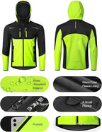 INBIKE Hooded Cycling Bike Jacket Men Running Biking Windbreaker Reflective Windproof Thermal Fleece Lined Bicycle Coat