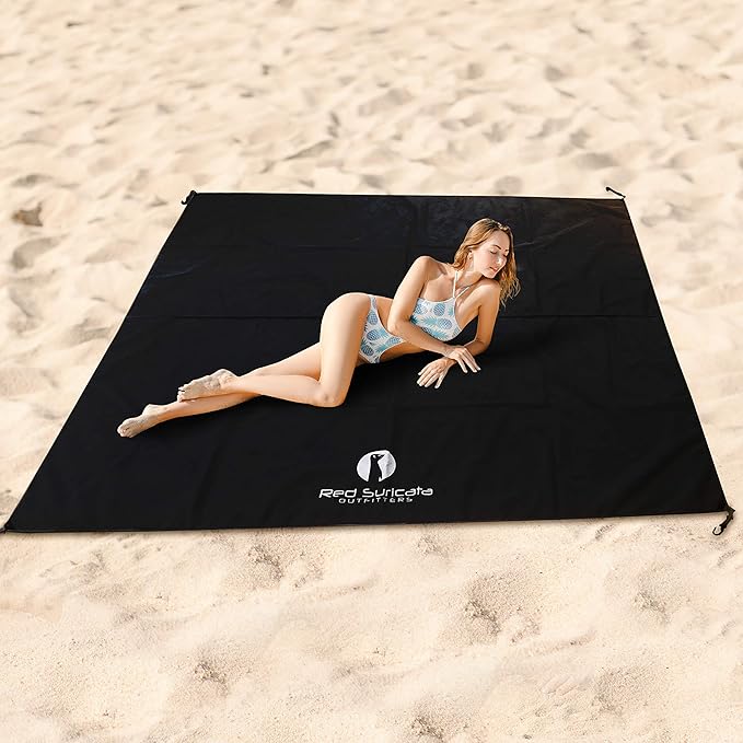 Red Suricata Sand Free Beach Mat – Large Sandproof Beach Blanket, Sandless, Waterproof – Fits and Matches Beach Canopy - Oversized Sand Proof Beach Mats for Outdoor, Picnic, Camping (Medium, Black)