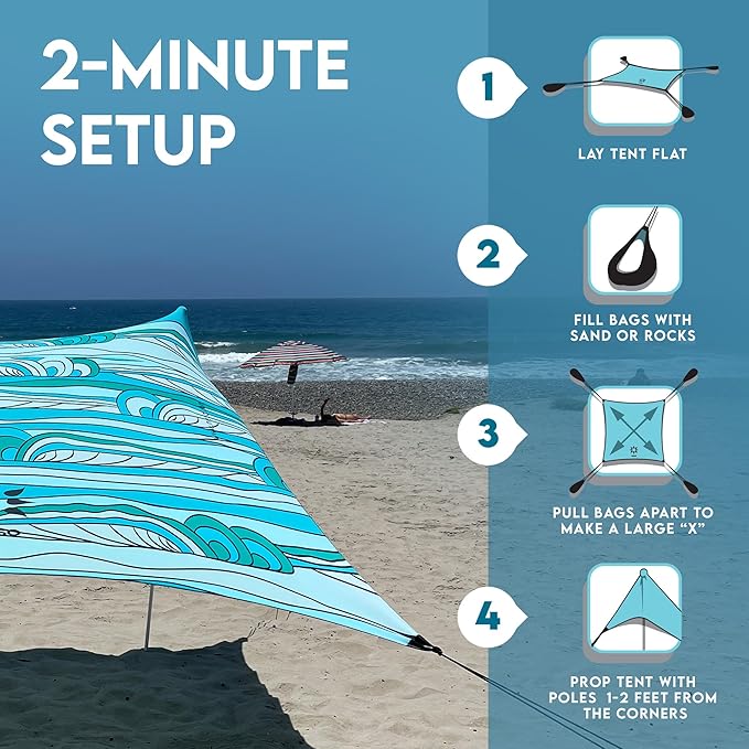 Neso Gigante - Portable Beach Tent - Ideal to Enjoy with Family and Friends - UPF 50+, Water-Resistant, and Lightweight - Swells, 11' x 11'