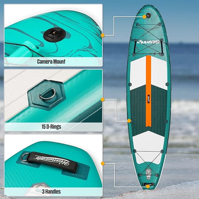 11'6"x35"x6" Wood Grain Stand Up Paddle Board Inflatable, Portable SUP Paddleboard with Complete Accessories, Camera Mount and 10L Dry Bag,Extra Wide Blow Up Paddle Board for Adults Youth Family