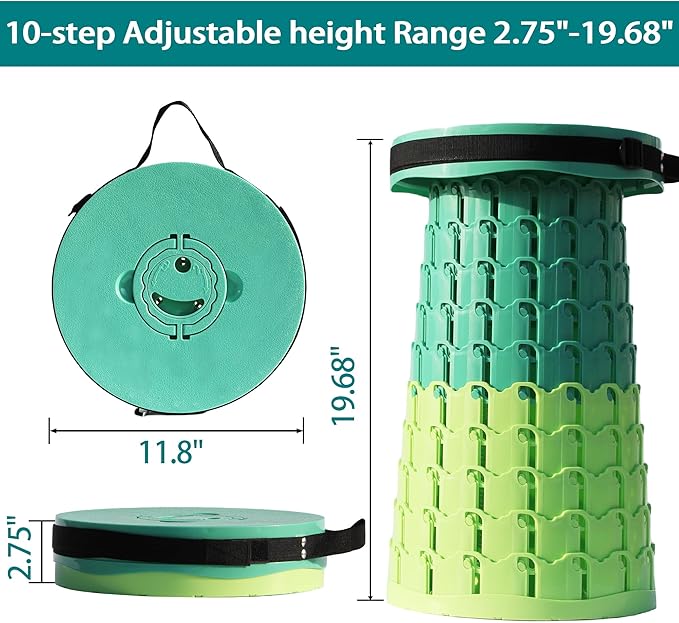 ALEVMOOM Upgraded XXL 50 Portable Collapsible Stool with Cushion,Telescoping Folding Stool for Adults,Yet More Sturdy Camping Stool with Load Capacity 1000lbs,for Outdoor Garden Hiking BBQ