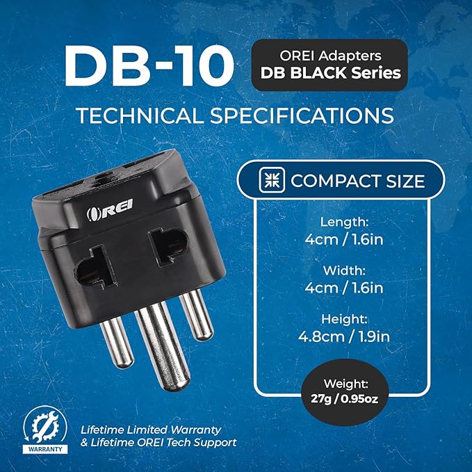 OREI US to India Plug Adapter- Type D Travel Adapter - 2 in 1 Travel Adapter for India, Nepal, Pakistan - CE Certified - RoHS Compliant - 4 Pack, Black