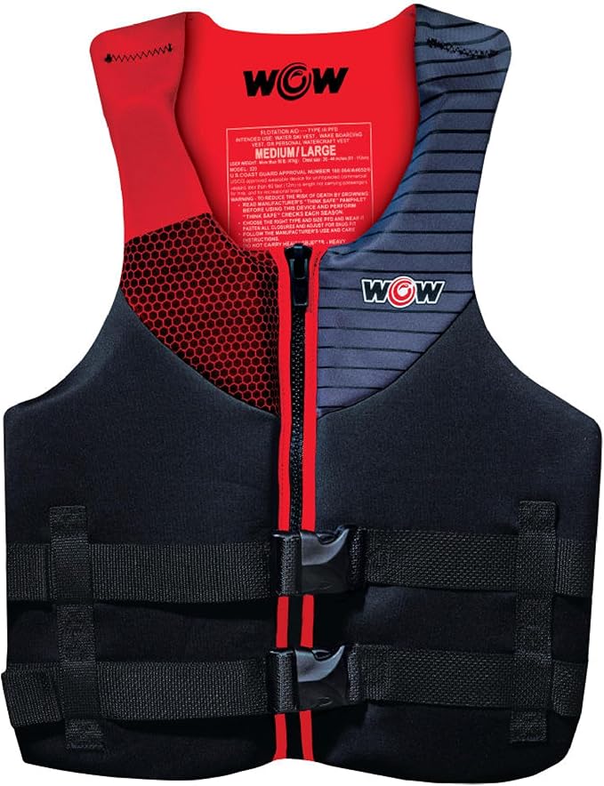 WOW Sports Life Jacket, US Coast Guard Approved Life Vest For Fishing, Kyaking, & Boating PFD, Red - 2XL/3XL