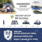 4/6/8 Person Instant Tent, Waterproof Pop Up Tents for Camping with Rainfly, 60 Seconds Easy Setup, Automatic Cabin Tent for Family Camping with Expandable Carry Bag & Upgraded Ventilation