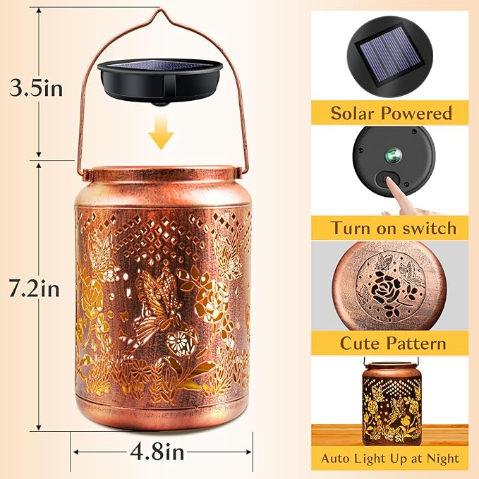 Hyrion Butterfly Solar Lanterns Outdoor Waterproof Metal Hanging Lights, Garden Decor Gifts for Women, Mom, Grandma Solar Decorations for Yard, Patio, Backyard, Porch, Lawn, Walkway, Tabletop