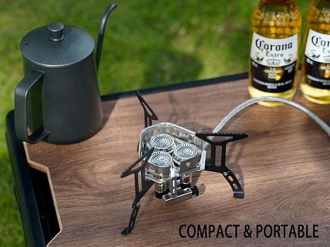 ONLYFIRE Portable Camping Gas Stove 6800W, Small Backpacking Stove with Piezo Ignition, Propane Adapter, Mini Camp Stove with Carry Bag for Outdoor Cooking, Picnic, Camping and Hiking, GS334