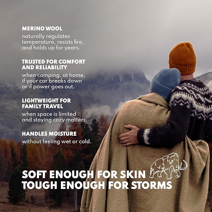 Woolly Mammoth Woolen Company Nester Wool Blanket - Twin, 85 x 47 in, Grey - Rugged Warmth for Camping - Versatile Comfort Wool Throw - Machine Washable for Picnic Blanket