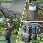 Timber Ridge Oversized Folding Camping Chair with Lumbar Support Adjustable High Back Heavy Duty for Adults Support up to 500lbs with Cup Holder, Cooler Bag, Side Pocket, Grey