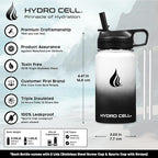HYDRO CELL Stainless Steel Insulated Water Bottle with Straw - For Cold & Hot Drinks - Metal Vacuum Flask with Screw Cap and Modern Leakproof Sport Thermos for Adults (Black/White 14oz)