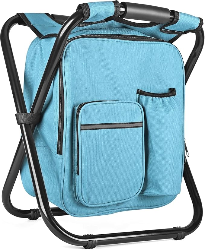 Kikerike Backpack Stool Cooler Chair Heavy Duty 400 LBS Max Load Portable Lightweight Folding Fishing Cooler for Camping Hunting Fishing - Sky Blue