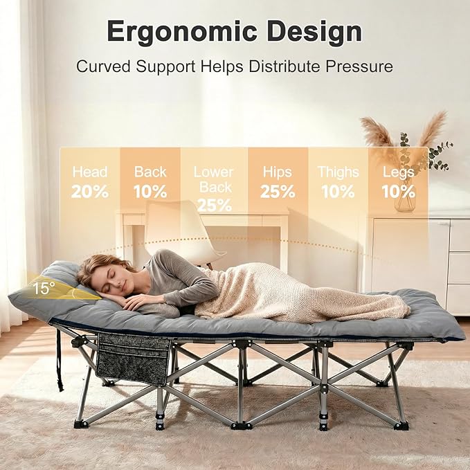 ABORON Camping Cot for Adult 28" Extra Wide, 2PK Heavy-Duty 1200D Oxford Cot for Sleeping, Portable Folding Camp Bed with Mat & Carry Bag