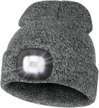 MELASA Unisex Hat with Light, USB Rechargeable Hands Free Headlamp LED Beanie, Winter Gifts for Men Dad Father Husband Him